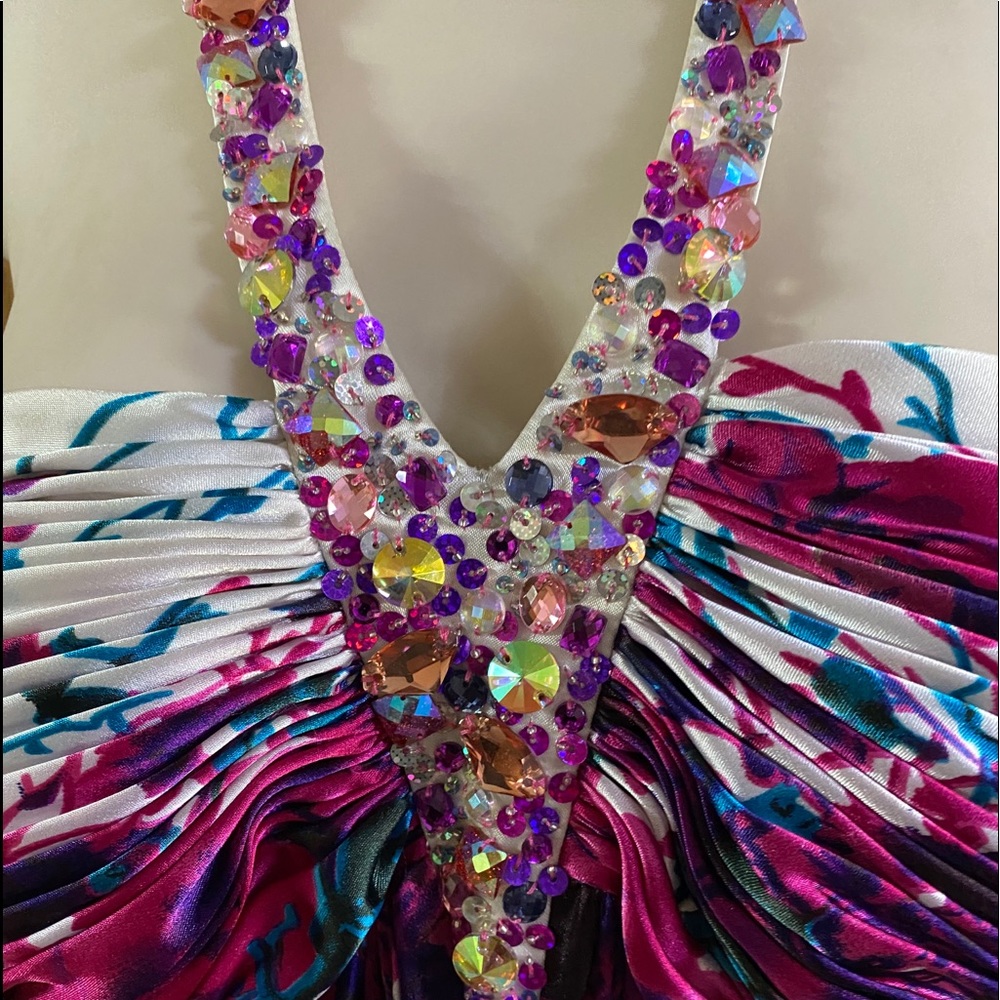 La Femme Multi Color Halter Gown Size 12 - image 2